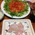 エビチリと鯛の刺し身。菜園の収穫
