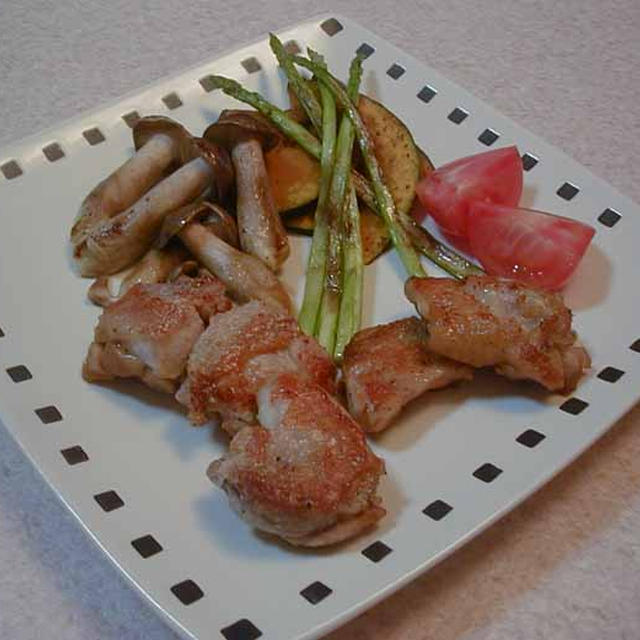 焼き野菜とカリカリガーリックチキン