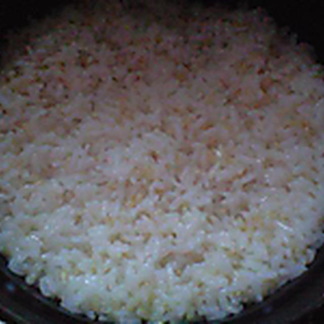 湯立てで白米（８０５）。。。石川県産加賀米コシヒカリ白米（こっちは新米）（あいざわ米店）と宮城県産特別栽培米「花きらり」玄米（昨年の）（あいざわ米店）