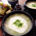 肉入り白湯(ぱいたん)スープでトリトリ雑炊ねばねば長芋かけ〜あったまるぅ〜朝ごはん