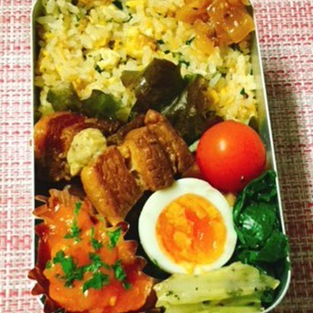 冬の薬膳・チャーハン・煮豚・エビチリ弁当・キャベツのナムル・食物繊維たっぷりの温まるスープ