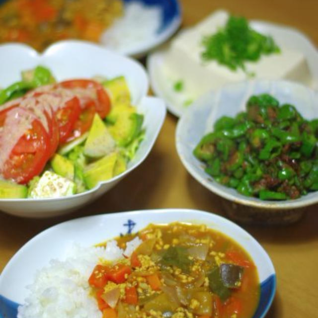 挽肉カレーと、お野菜もりもり