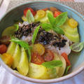 鱈と野菜の蒸し物 タプナードのソース