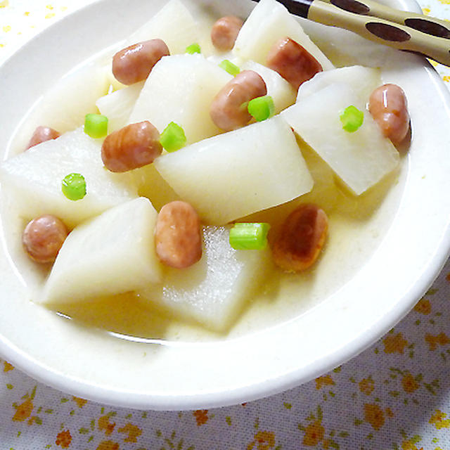 １行レシピ♪カブとソーセージの昆布茶煮