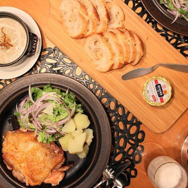 『皮パリチキン』な夜ごはん。（でも主役はバター。）