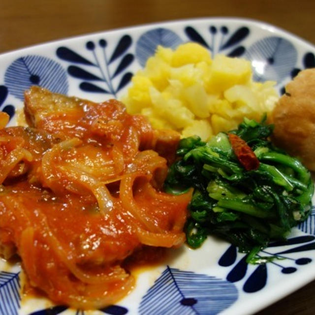 一皿盛りで 。鯖のトマト煮