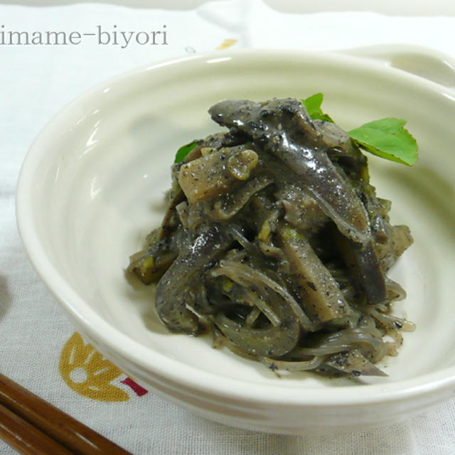 レンジでノンオイル☆茄子麻婆風春雨。　と乾物リーフレット