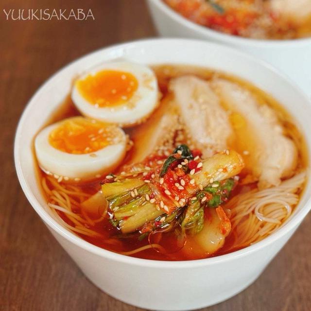 これから暖かくなる日にぴったりの保存レシピ！素麺と、手軽な調味料で作る、冷麺風の一杯！