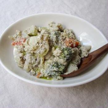 ホクホク野菜を麻の実と♪　根菜のヘンプホワイトソース和え