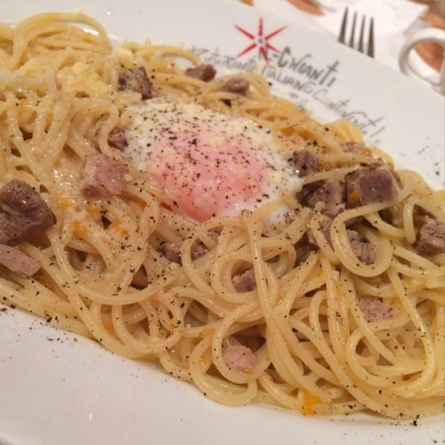 半熟卵と豚肉のボロネーゼ　パルメザン風味