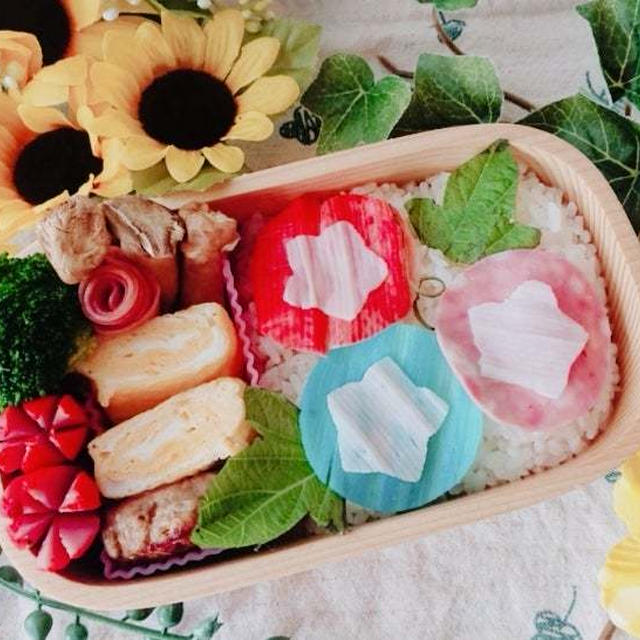 カニカマとハムで朝顔弁当〖デコ弁〗 #平日お昼ご飯はお弁当or外食