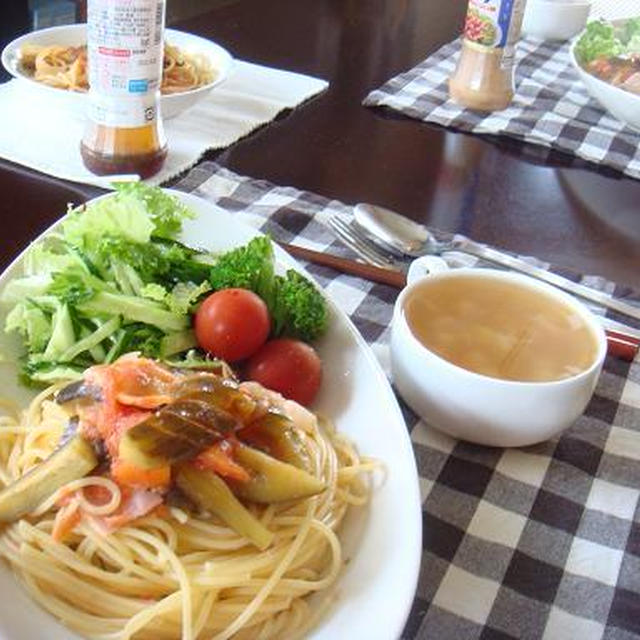 茄子とトマトの柚子胡椒風味パスタ