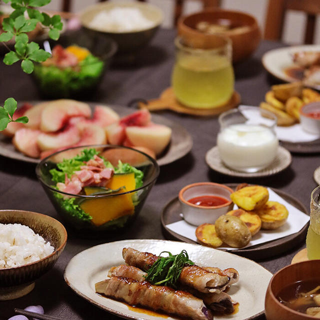【献立】茄子の肉巻きとインカのめざめを出して「今日のおかず何？」って言われて喜んだ晩ご飯。
