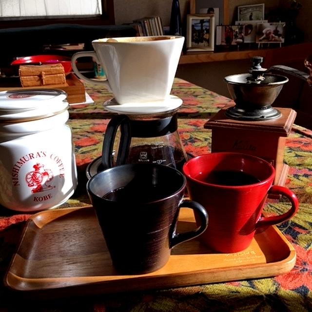 初コーヒーは木曽漆器のマグカップで・・・・