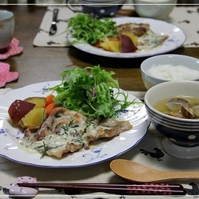 ・豚肉の牛乳煮＆さつまいもの甘しょうゆ煮　コヤマロール