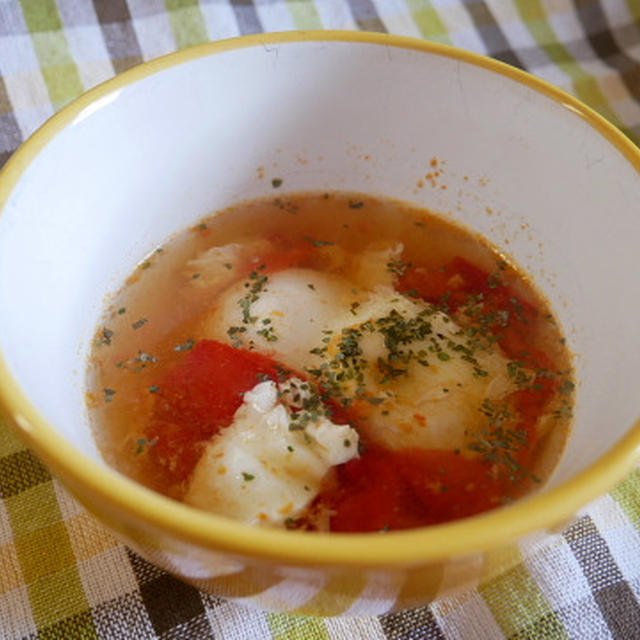プチトマトと卵のスープ、スイートバジルの香り