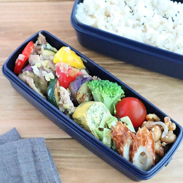 【#高校生弁当】夏野菜と豚肉のねぎ塩レモンソテー弁当♪