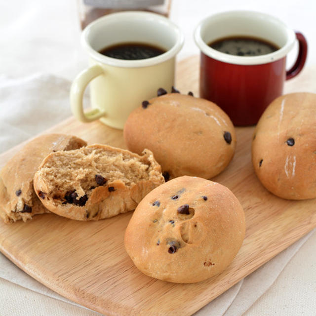 コーヒーチョコチップパン。【コーヒー粉と黒糖で色づけ・使いやすいエキスパウダー】と昨日の昼ごはん。