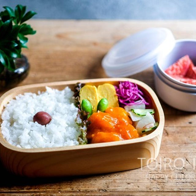 エビチリ弁当（レッドキャベツの甘酢漬けレシピ）