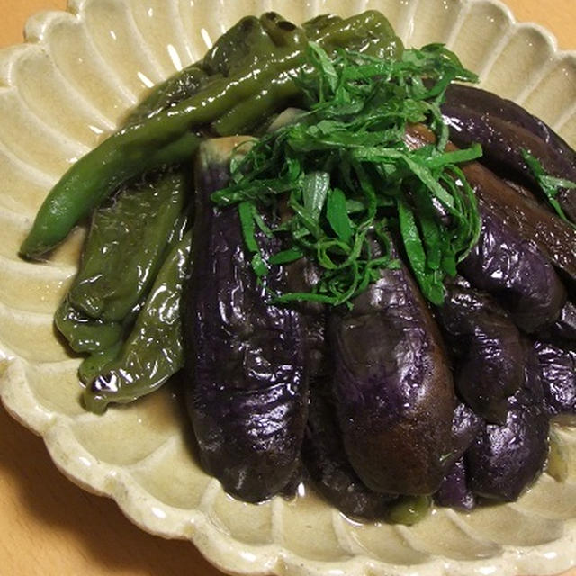 作りました×２　茄子と甘唐辛子の冷やし鉢　雲丹の冷やし茶わん蒸し