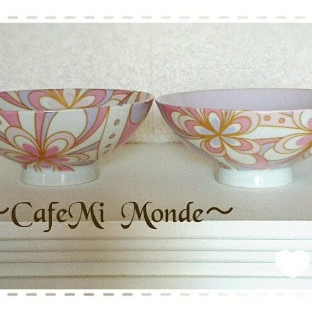全面プッチ柄お茶碗❤お茶碗内側貼り⭐ポーセラーツ