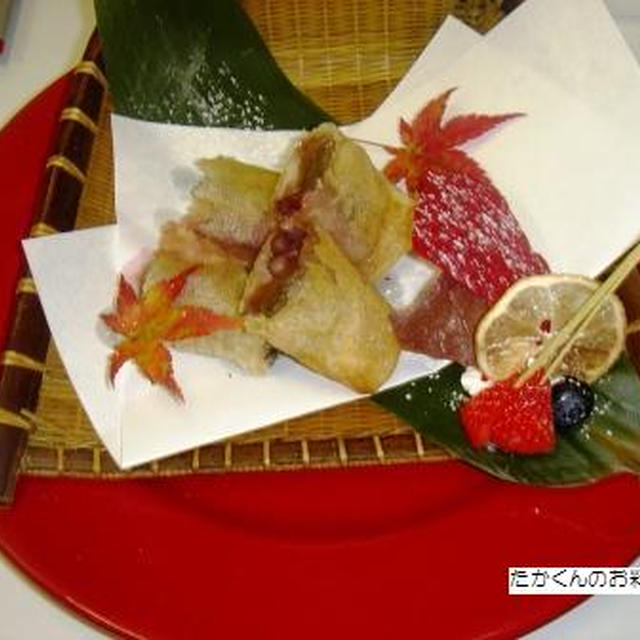 わらびもちと小豆の春巻き