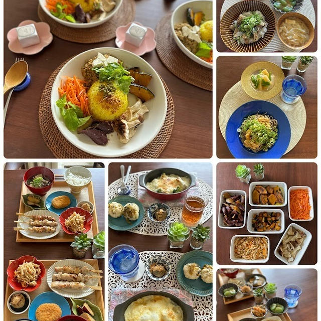 1週間の日持ちおかずとそれらを使って作るお昼ごはん、晩ごはん、オットとご近所ディナーなど