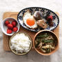 2月12日の朝ごはん。調理時間15分。保存食で和定食