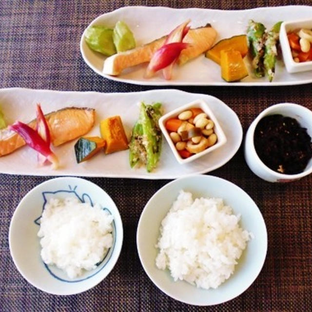 お知らせと日々ごはんは焼鮭と常備菜のワンプレ♪