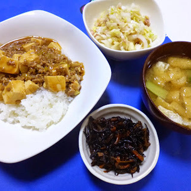 麻婆豆腐と白菜のサラダ　で晩ごはん