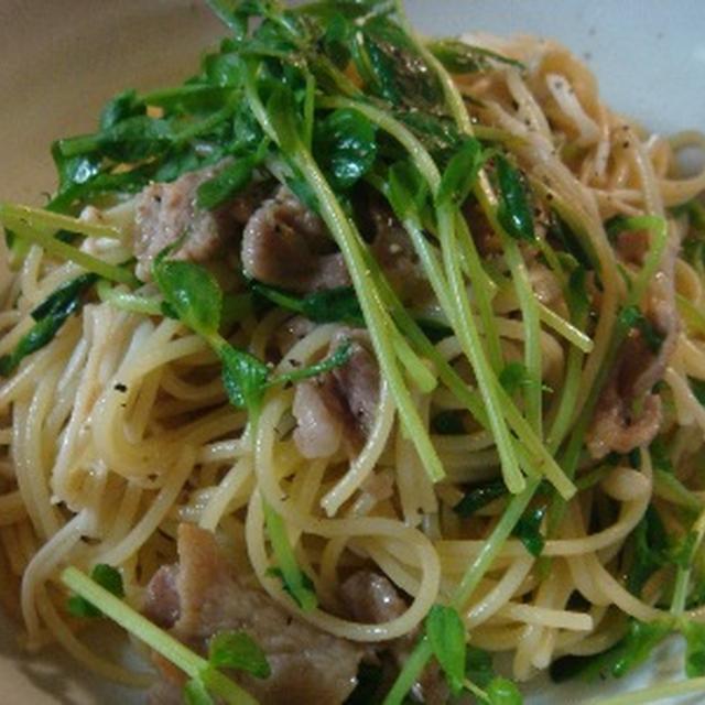 豆苗とえのきの柚子こしょうパスタ
