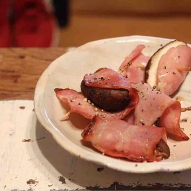 おひとりさまケーキ／【recipe】椎茸のベーコン巻き