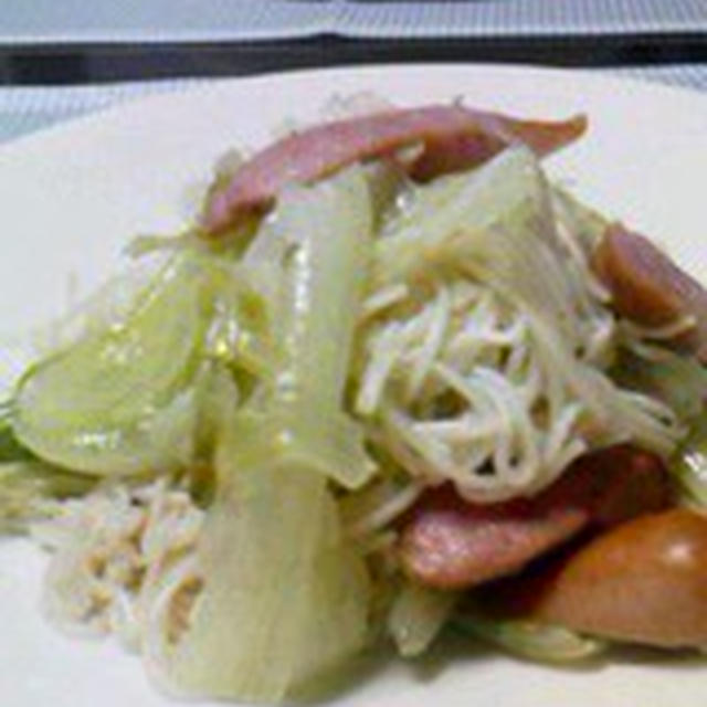 【　ゆみぴいさんのレタスとソーセージｄｅそうめんパスタ　】