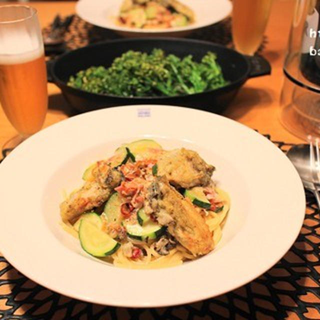 『牡蠣とズッキーニのスパゲッティ』の夜ごはん。