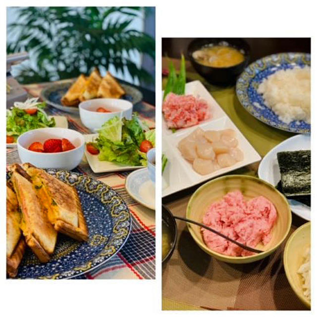 昨日の食事はホットサンドや手巻き寿司でちょっと手抜き、楽ちんな食事の支度でした!!