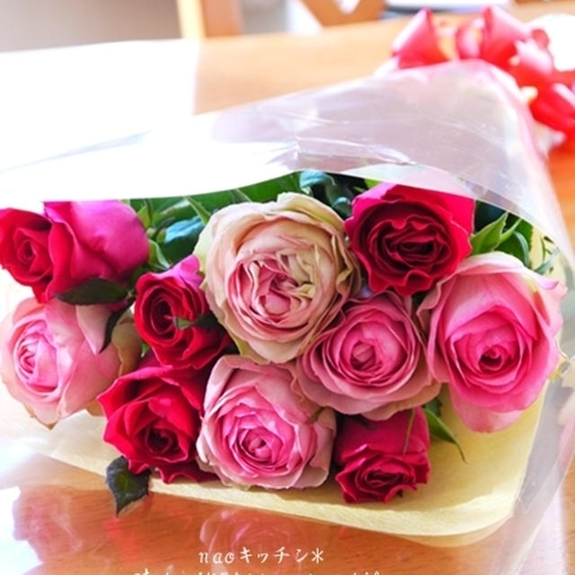 バラの花束届く×指抜糸しました♪