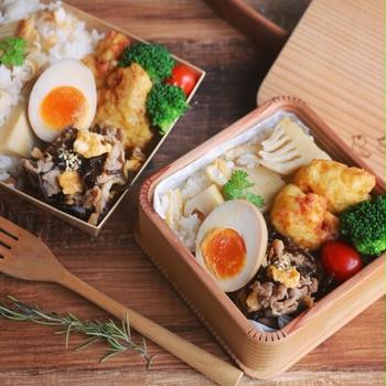 筍ごはんのお弁当とラー油キクラゲ