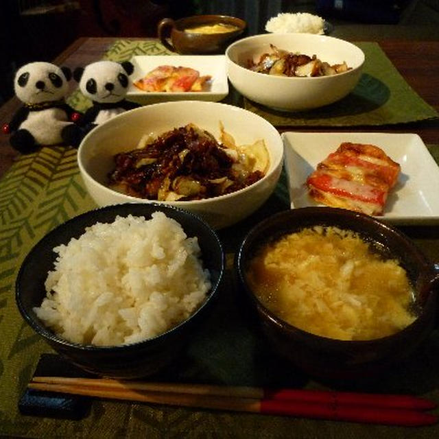 キャベツと茄子と豚の甘味噌炒め献立