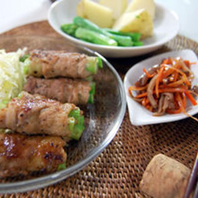 アスパラの肉巻とイカ人参