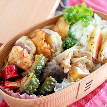 夫が羨ましい・塩分注意！天ぷらと焼き浸しと　夫のわっぱお弁当