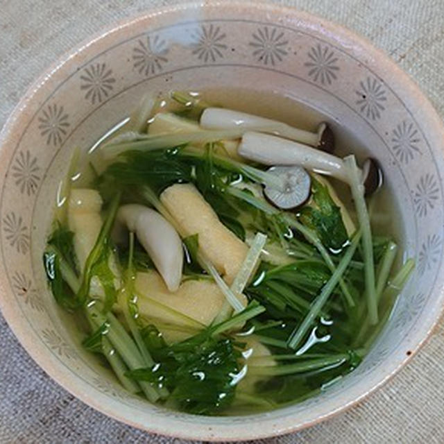 水菜と油揚げの白だし煮、カツオの刺身