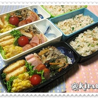 ◆６．３０　たぬきご飯のお弁当♪　◆７．１　鮭ご飯（長男）・たらこご飯のお弁当（長女）♪　♪