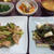 【献立】豚肉とニンニクの芽炒め、下仁田ねぎ焼き、ほうれん草のお浸し、きのことカボチャの白ワイン蒸し