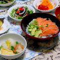 炙りサーモン（醤油麹漬け）＆アボカド丼