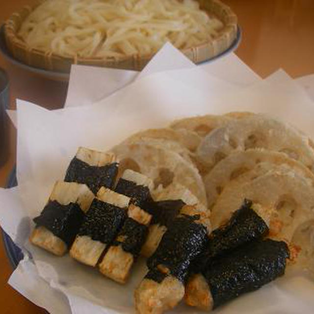 むっちり、れんこん磯辺揚げと讃岐うどん