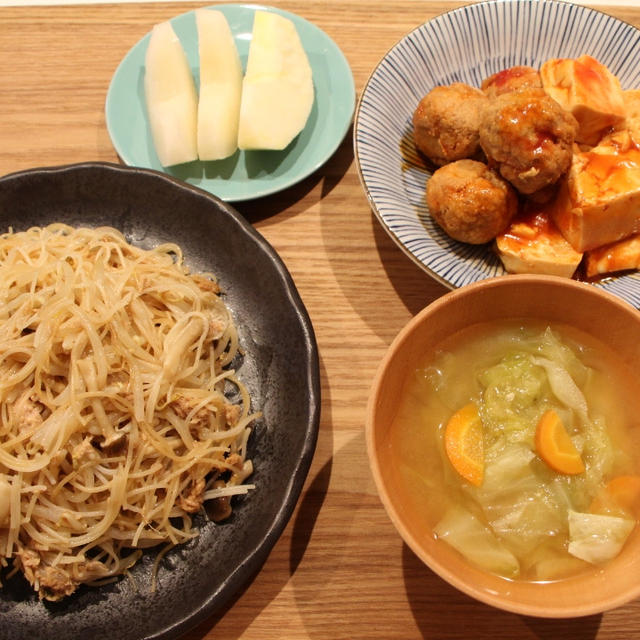 レンチン肉団子で簡単夕ごはん♪レンジでラクラク♪ツナビーフン＾＾