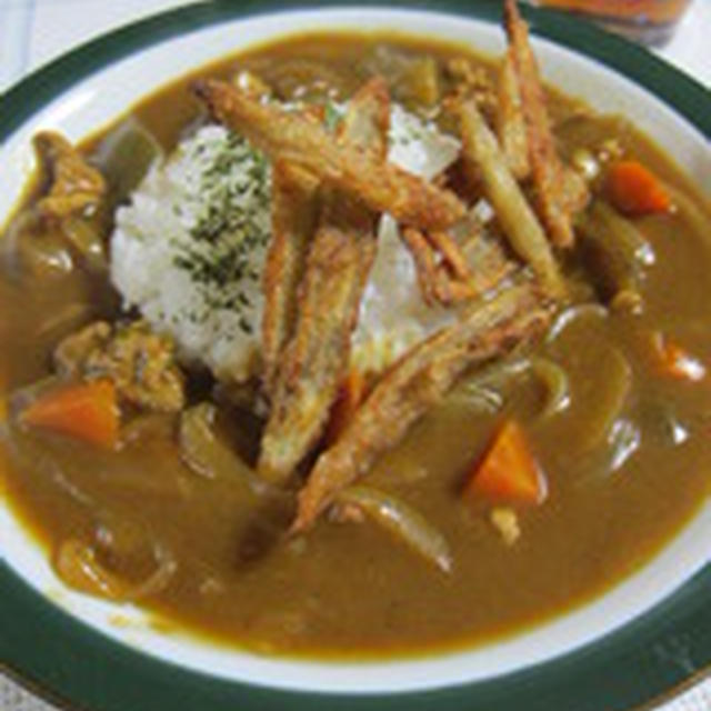 「カリカリ牛蒡の豚肉と水茄子のカレー」