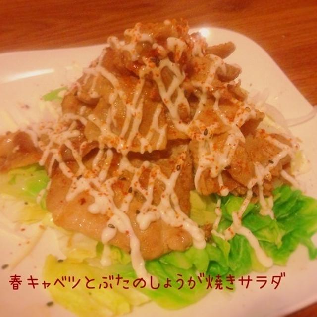 【ペコリレシピ】ami+さんの春キャベツとぶたのしょうが焼きサラダ