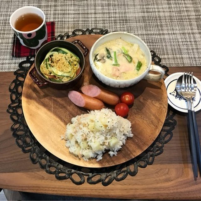 ちびストウブでズッキーニの香草パン粉焼きとツナとじゃがいもの炊き込みご飯。それと楽天セールのお買い物記録。