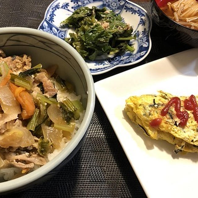 脱走猫探してます＆ご飯モリモリ♪豚肉と小松菜の韓国風丼